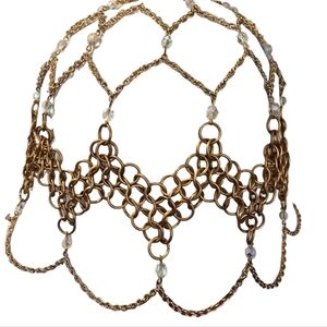 Chainmail Brass Chain Head Piece With Crystal Accents OS
